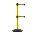 Montour Line Stanchion Dual Belt Barr. Rubber Base Yellow Post 11ft.Green Belt MSR630D-YW-GN-110